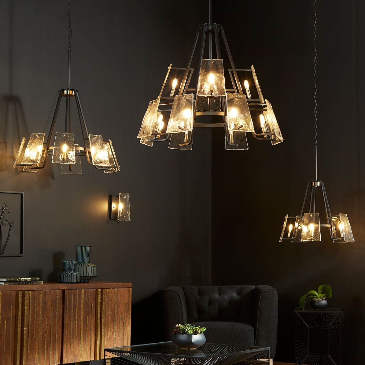 Quorum Tioga 637-8-69 Chandelier - Textured Black W/ Aged Brass