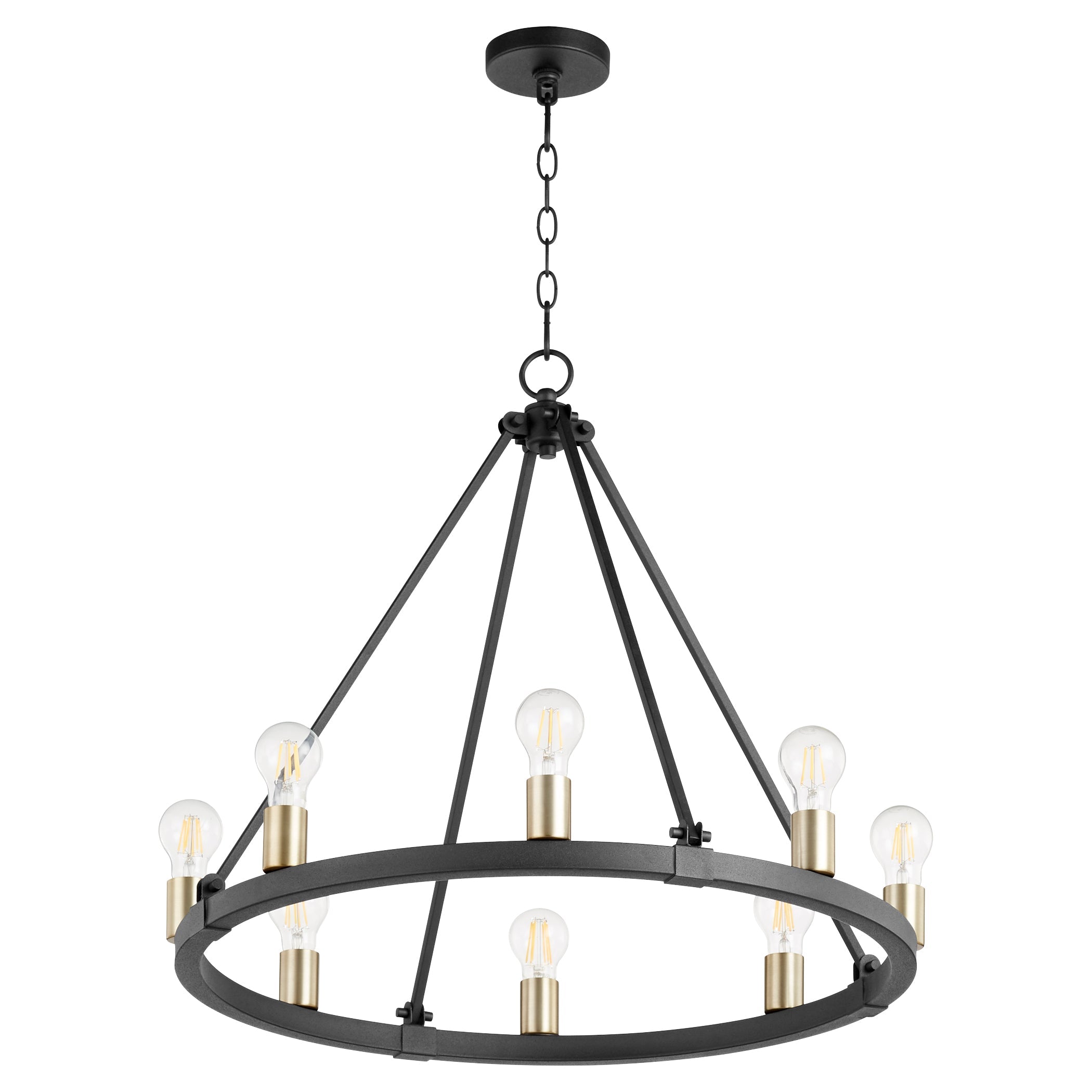 Quorum Paxton 64-8-6980 Chandelier - Textured Black W/ Aged Brass