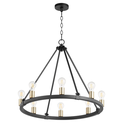 Quorum Paxton 64-8-6980 Chandelier - Textured Black W/ Aged Brass