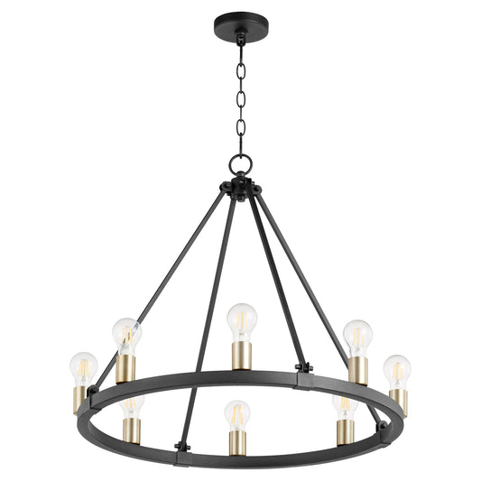 Quorum Paxton 64-8-6980 Chandelier - Textured Black W/ Aged Brass