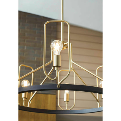 Quorum Howe 65-8-6980 Chandelier - Textured Black W/ Aged Brass