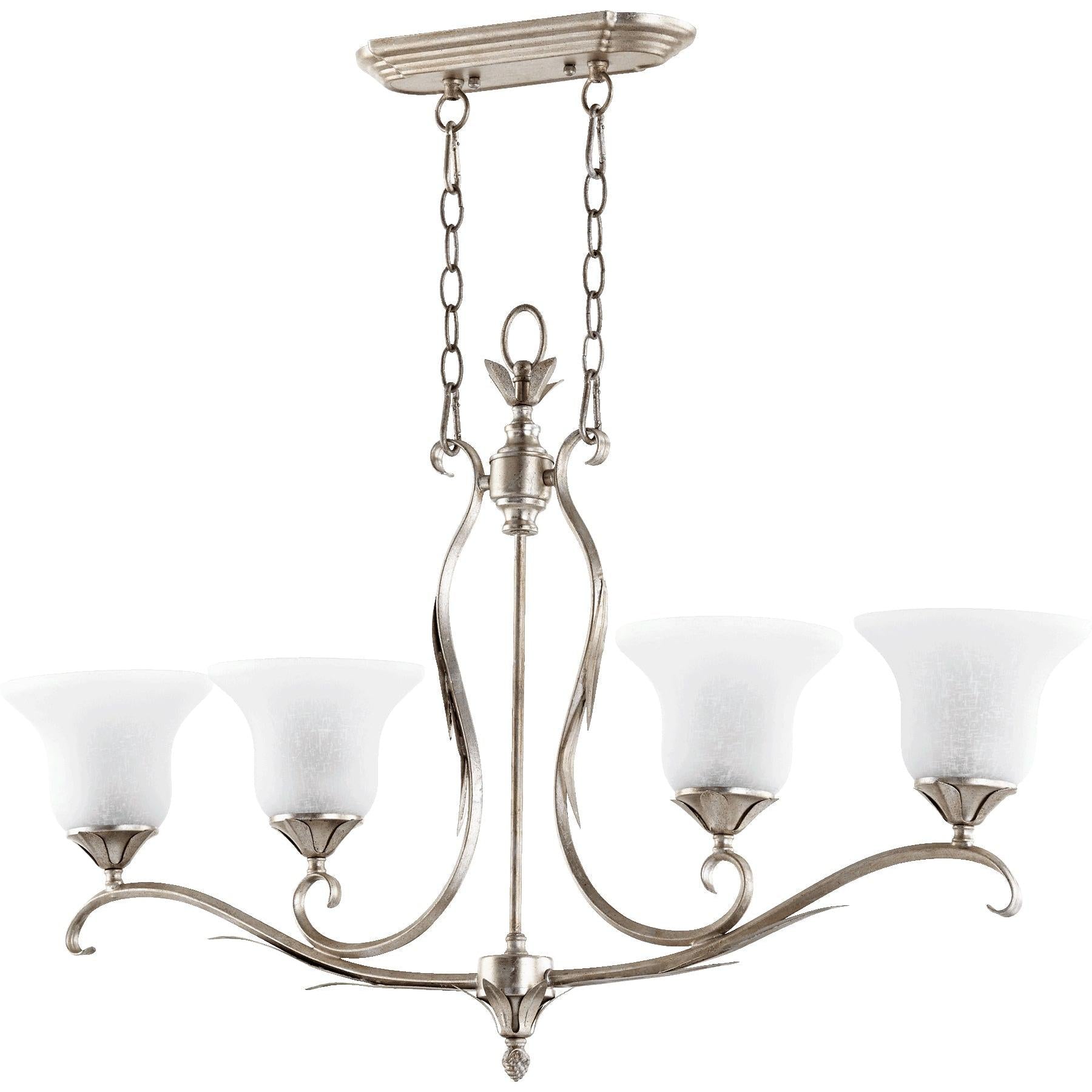 Quorum Flora 6572-4-60 Island Light - Aged Silver Leaf W/ White Linen