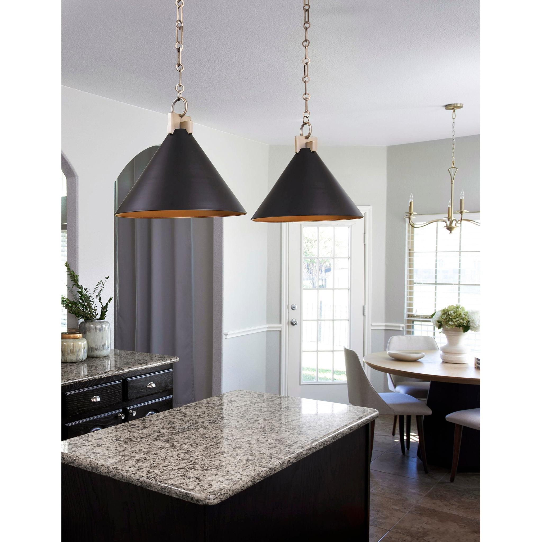 Quorum Jackson 68-16-5980 Pendant - Matte Black W/ Aged Brass