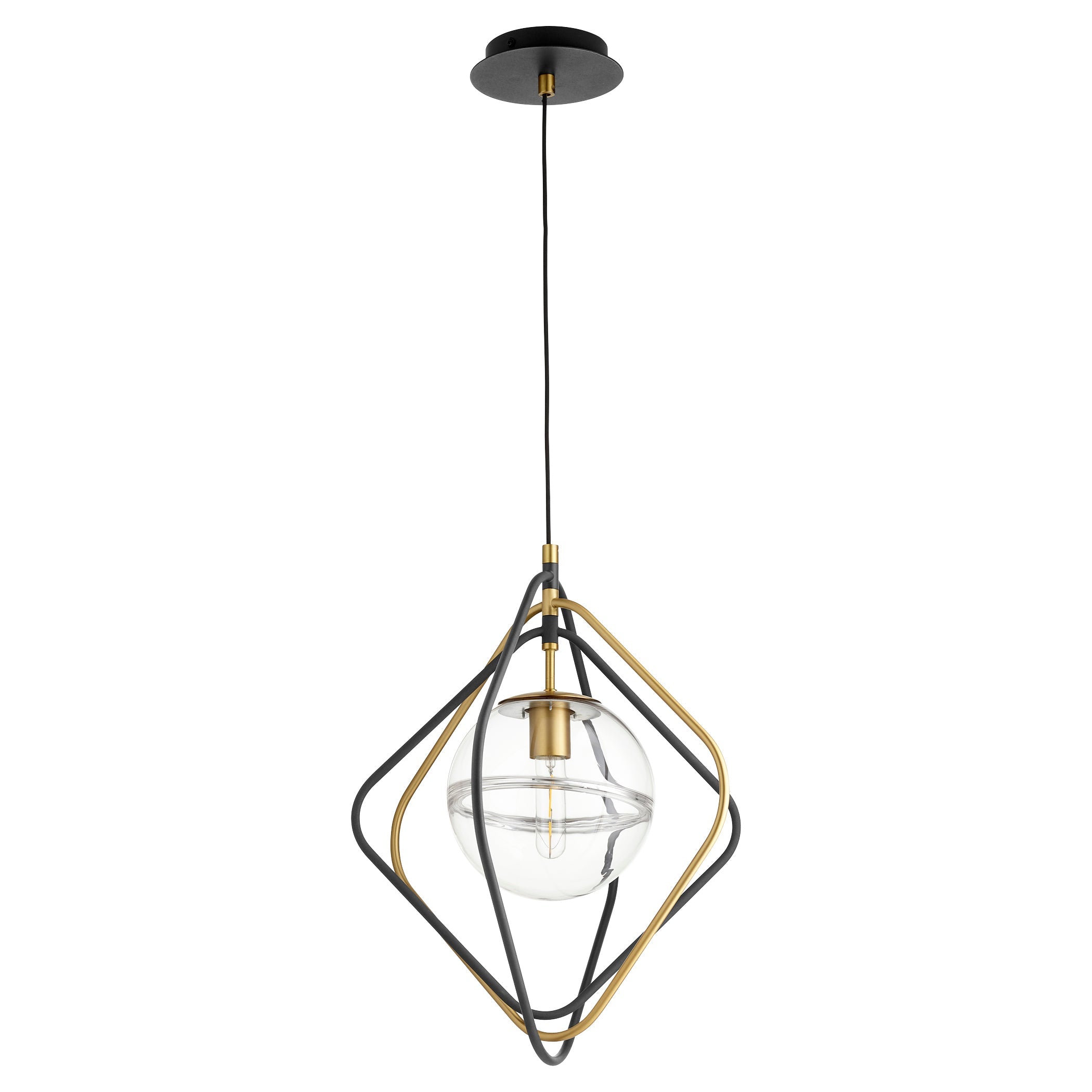 Quorum 6802-6980 Pendant - Textured Black W/ Aged Brass