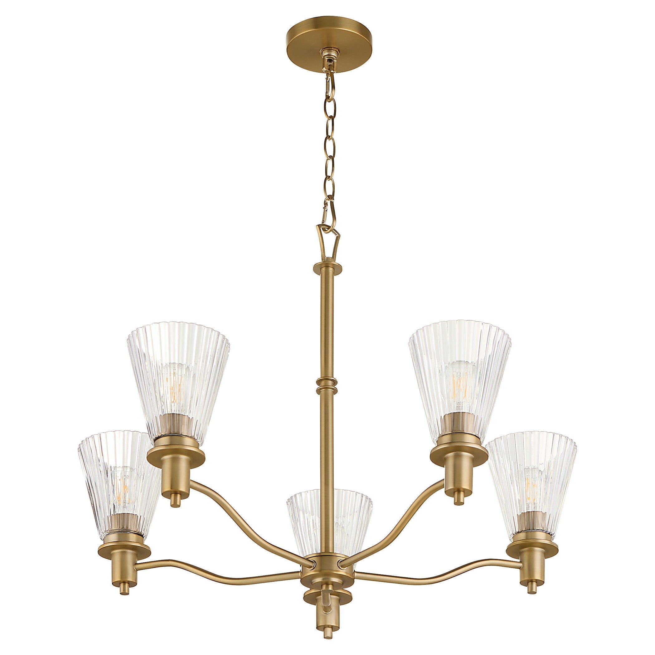 Quorum Lawton 6803-5-47 Chandelier, UL Damp Rated, Brushed Brass