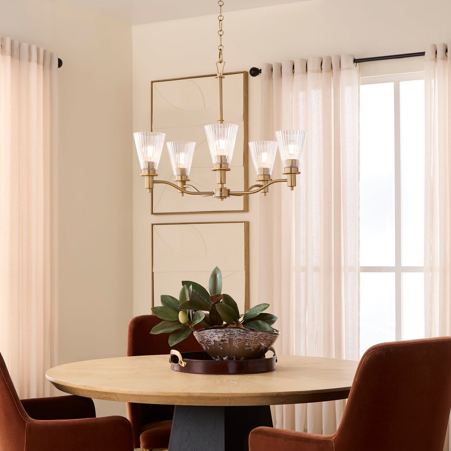 Quorum Lawton 6803-5-47 Chandelier, UL Damp Rated, Brushed Brass