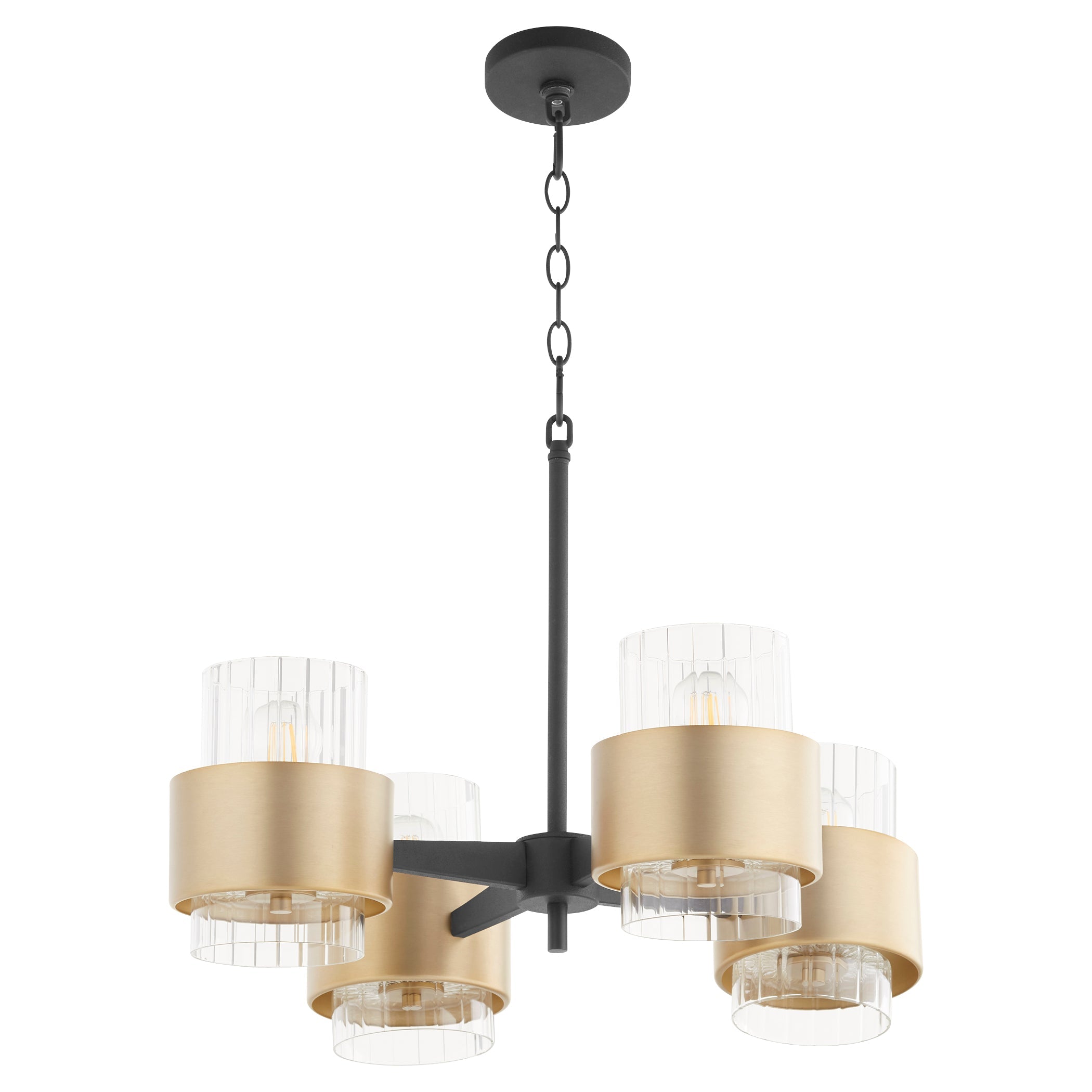 Quorum Epsilon 683-4-6980 Chandelier - Textured Black W/ Aged Brass