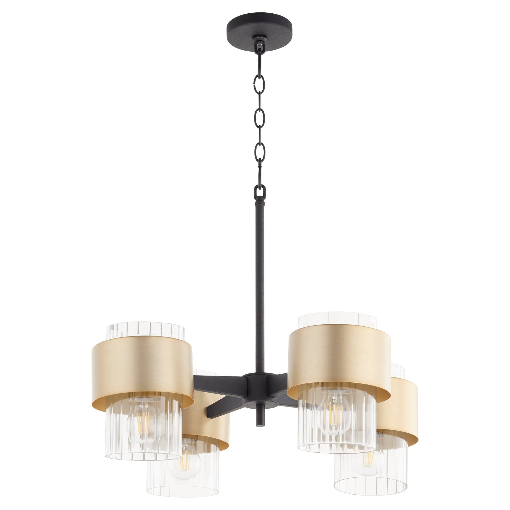 Quorum Epsilon 683-4-6980 Chandelier - Textured Black W/ Aged Brass