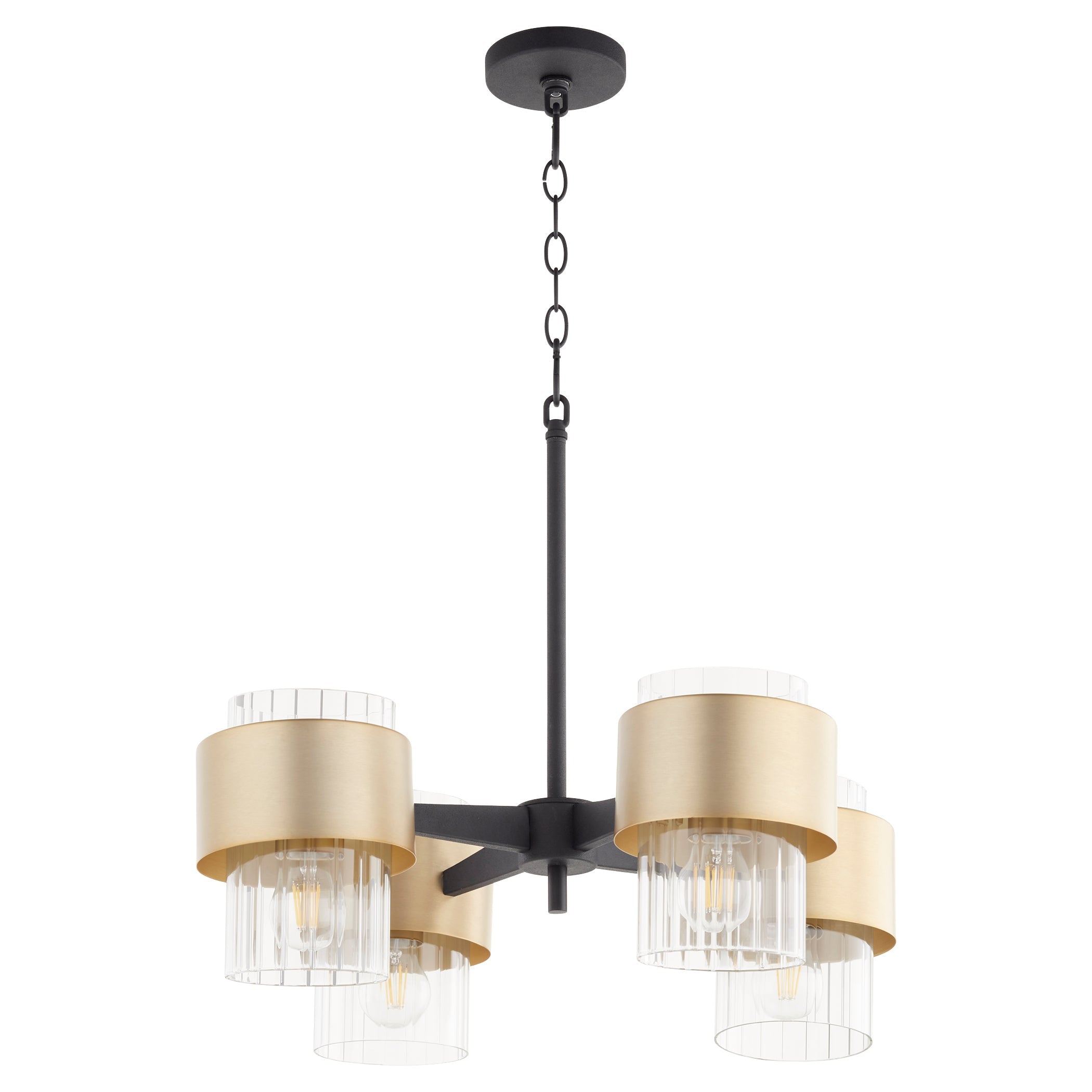 Quorum Epsilon 683-4-6980 Chandelier - Textured Black W/ Aged Brass