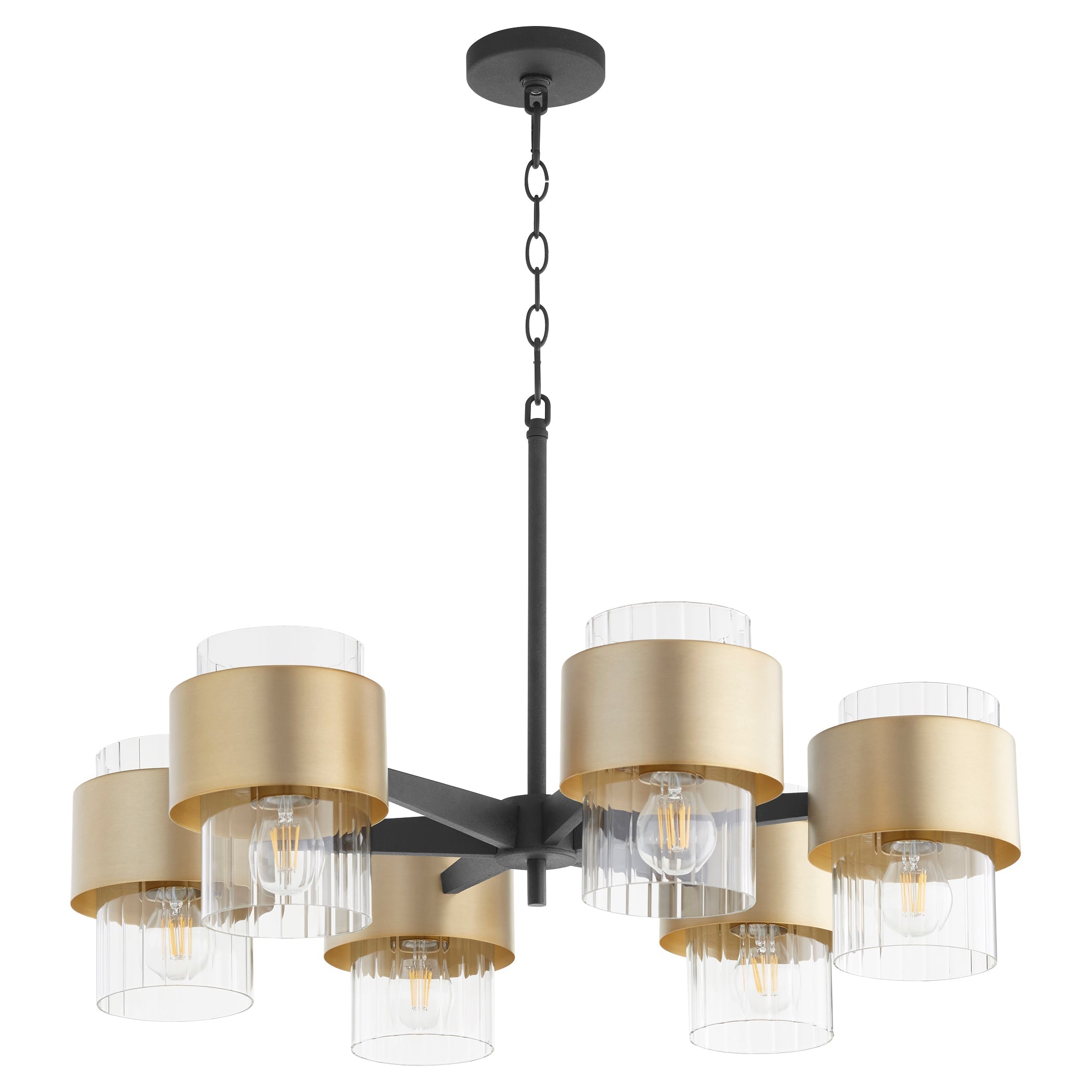 Quorum Epsilon 683-6-6980 Chandelier - Textured Black W/ Aged Brass