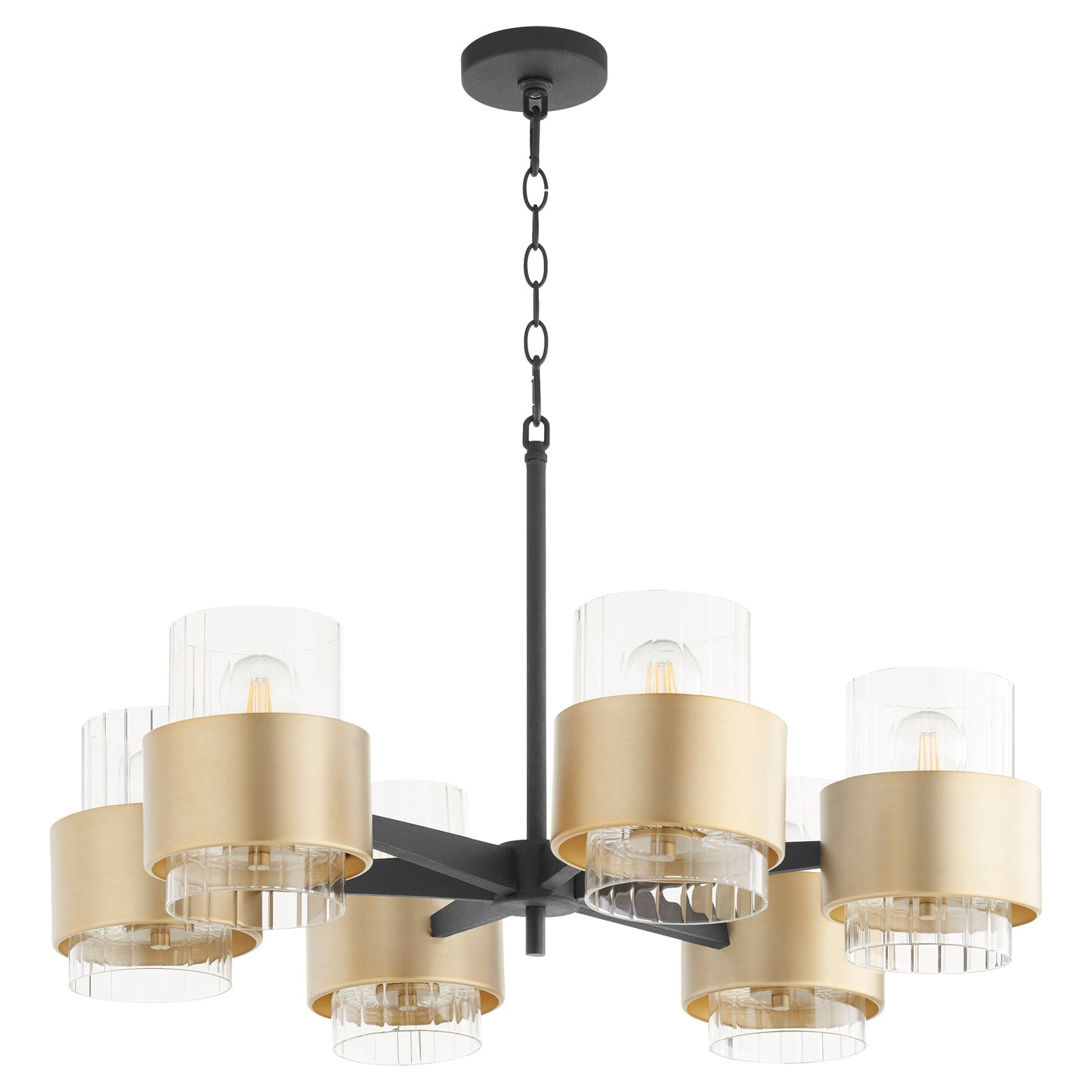 Quorum Epsilon 683-6-6980 Chandelier - Textured Black W/ Aged Brass