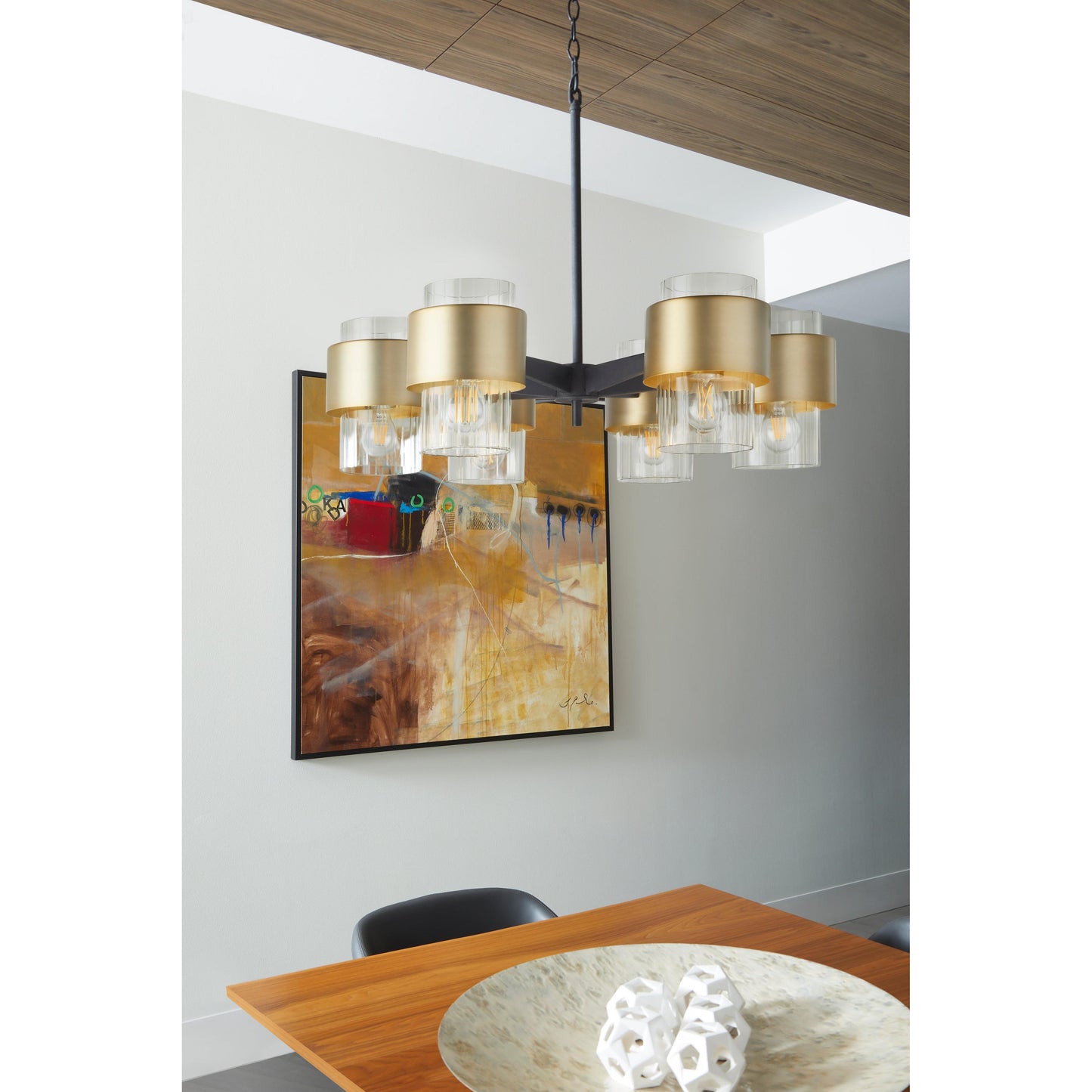 Quorum Epsilon 683-6-6980 Chandelier - Textured Black W/ Aged Brass