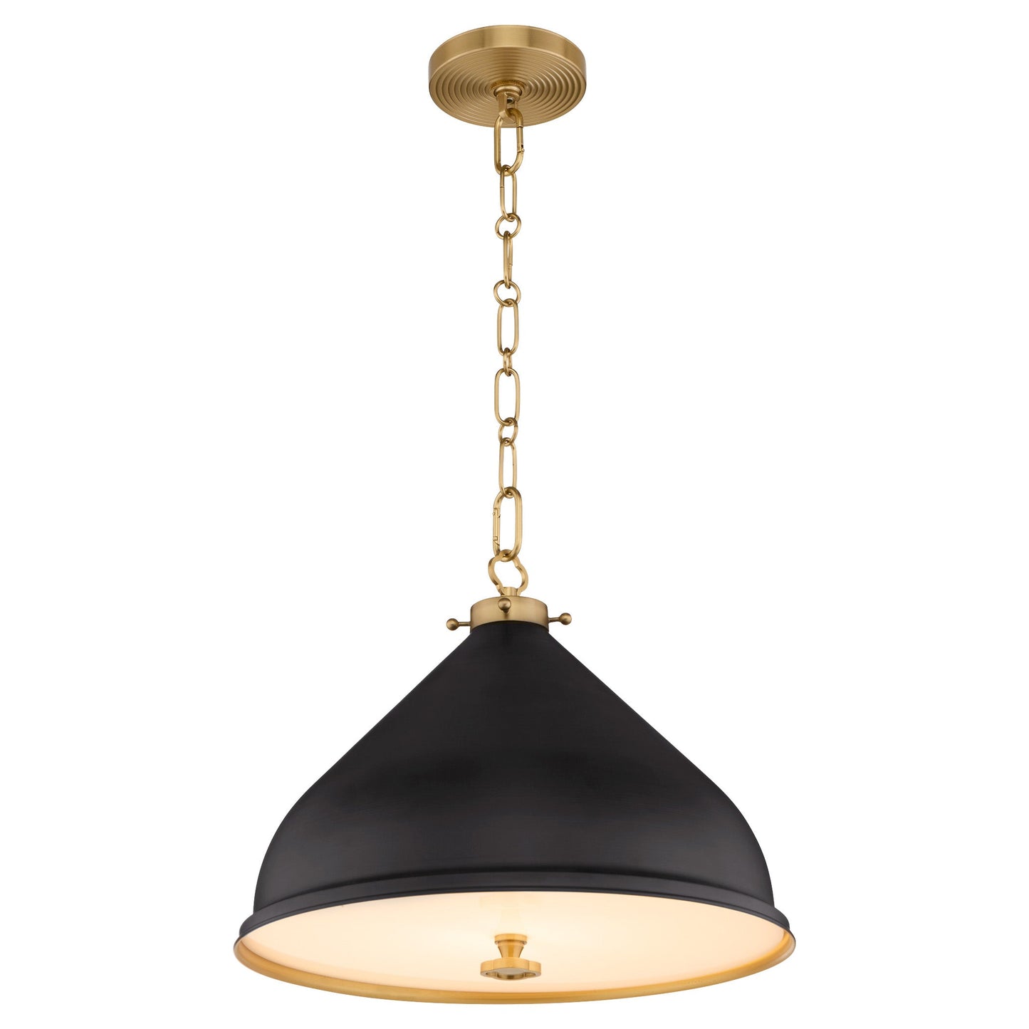 Quorum Bonnel 6863-16-5980 Pendant, UL Damp Rated, Matte Black|Aged Brass