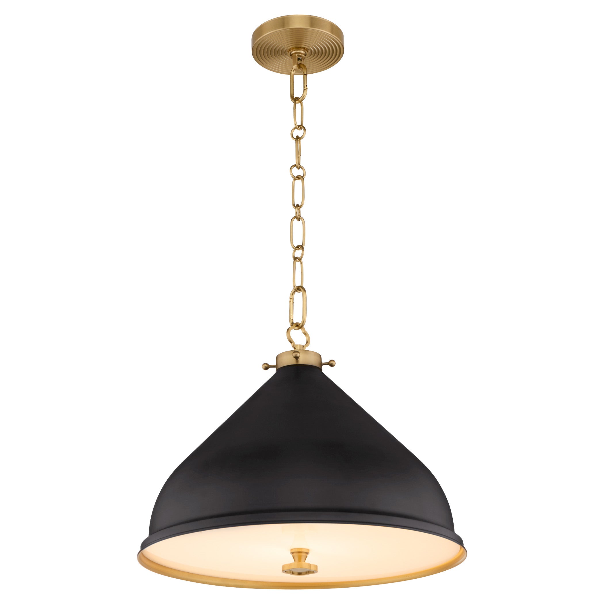 Quorum Bonnel 6863-16-5980 Pendant, UL Damp Rated, Matte Black|Aged Brass