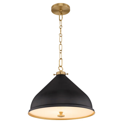 Quorum Bonnel 6863-16-5980 Pendant, UL Damp Rated, Matte Black|Aged Brass