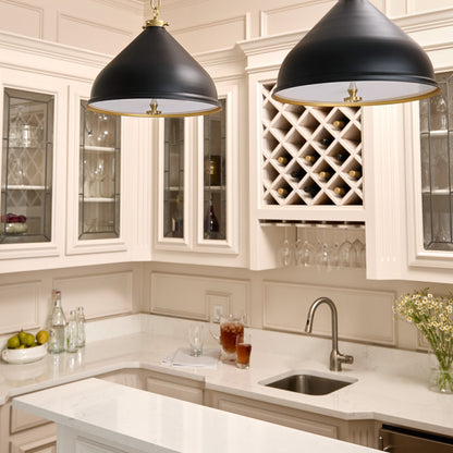 Quorum Bonnel 6863-16-5980 Pendant, UL Damp Rated, Matte Black|Aged Brass