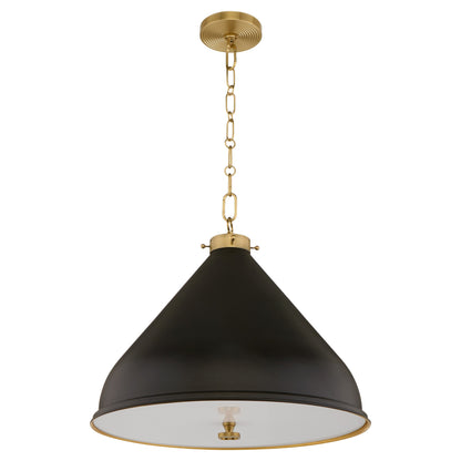Quorum Bonnel 6863-20-5980 Pendant, UL Damp Rated, Matte Black|Aged Brass