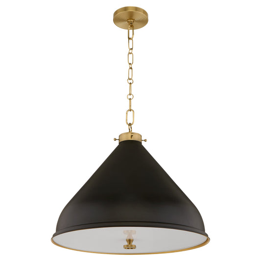 Quorum Bonnel 6863-20-5980 Pendant, UL Damp Rated, Matte Black|Aged Brass