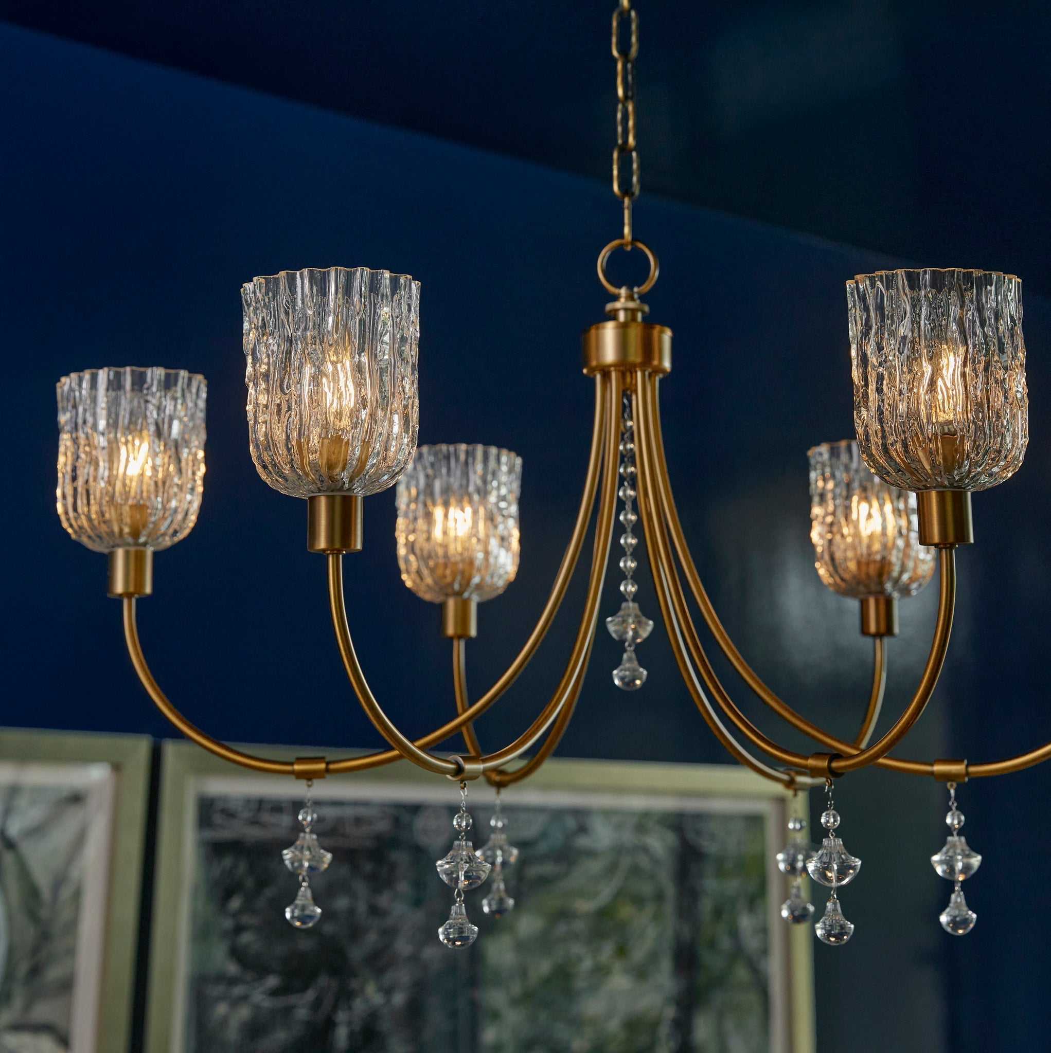 Quorum Meriam 693-6-47 Chandelier, UL Damp Rated, Brushed Brass