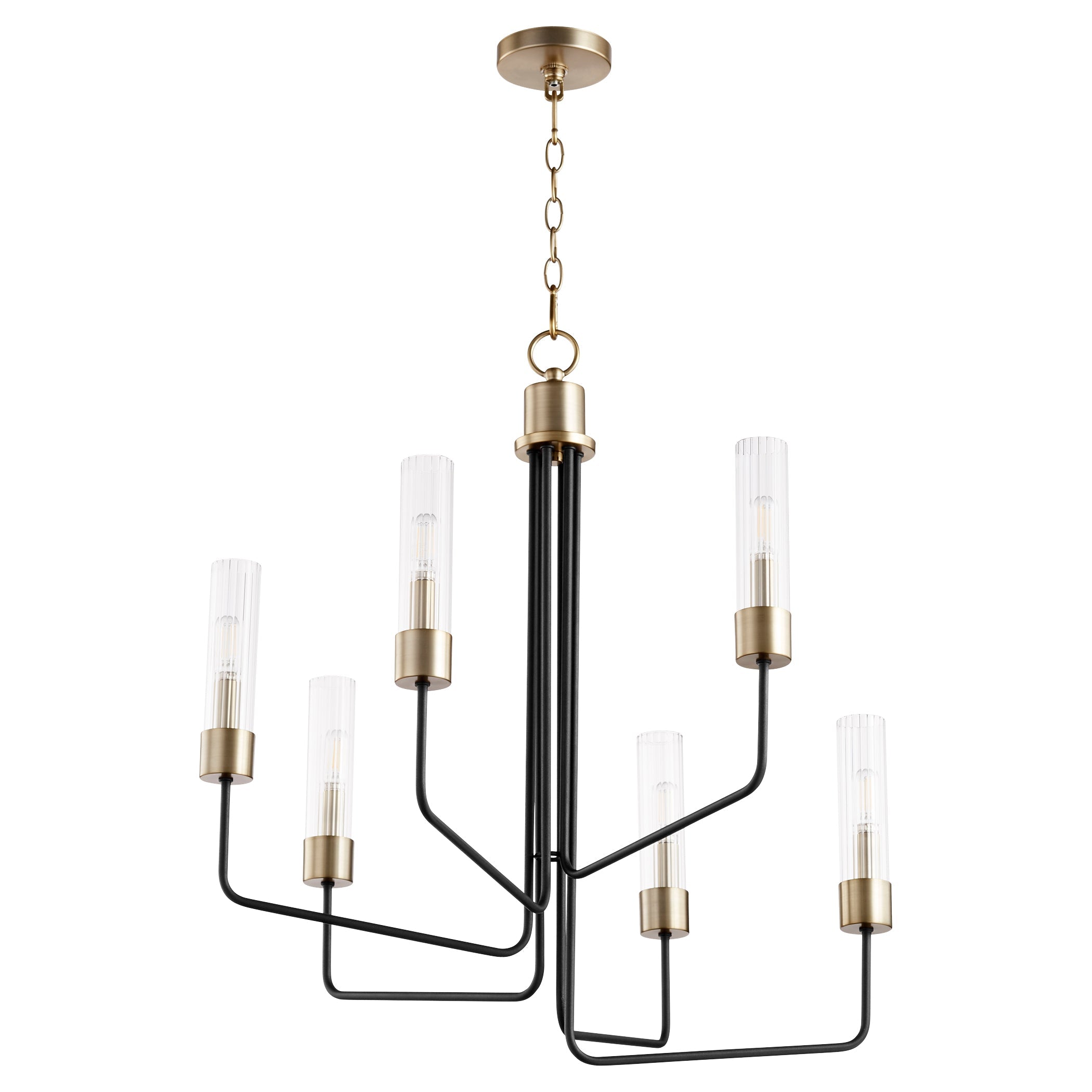 Quorum Helix 695-6-6980 Chandelier - Textured Black W/ Aged Brass