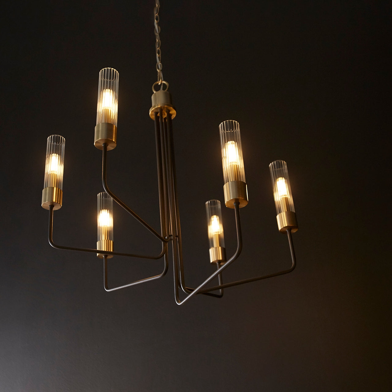 Quorum Helix 695-6-6980 Chandelier - Textured Black W/ Aged Brass
