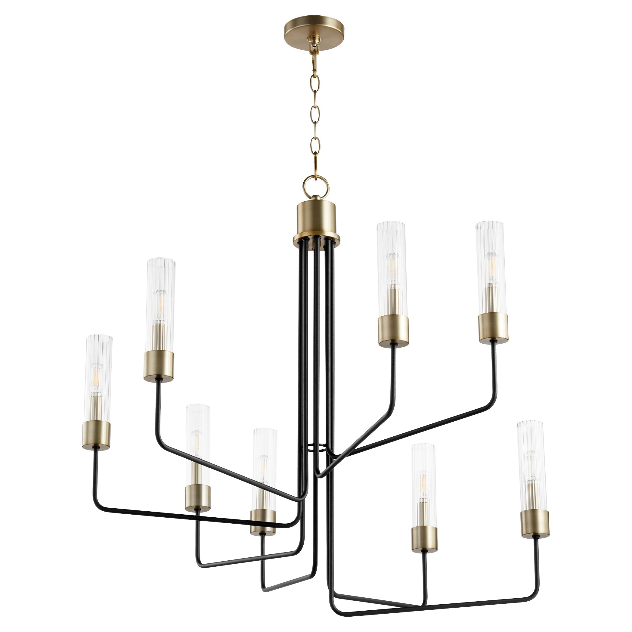 Quorum Helix 695-8-6980 Chandelier - Textured Black W/ Aged Brass