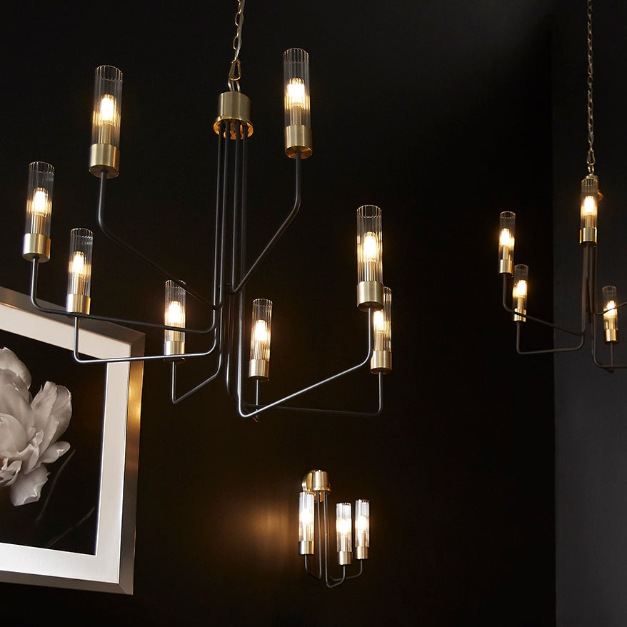 Quorum Helix 695-8-6980 Chandelier - Textured Black W/ Aged Brass