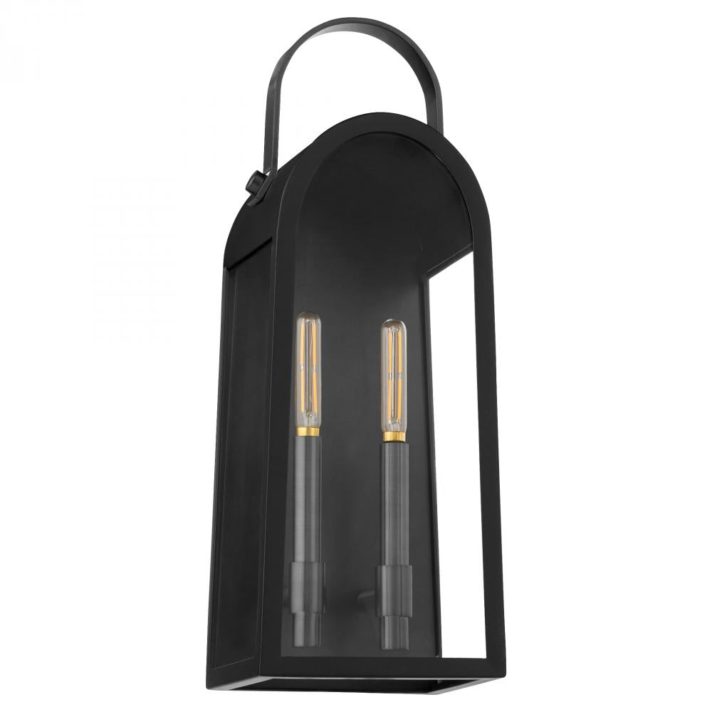 Quorum International ROSSI 72-20-59 Outdoor 20 Inch 2 Light Lantern Sconce with Clear Glass - Matte Black
