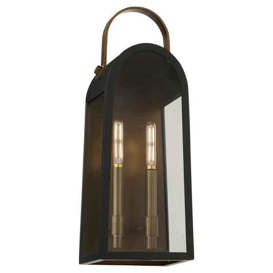 Quorum International ROSSI 72-20-5982 Outdoor 20 Inch 2 Light Lantern Sconce with Clear Glass - Matte Black With Aged Copper