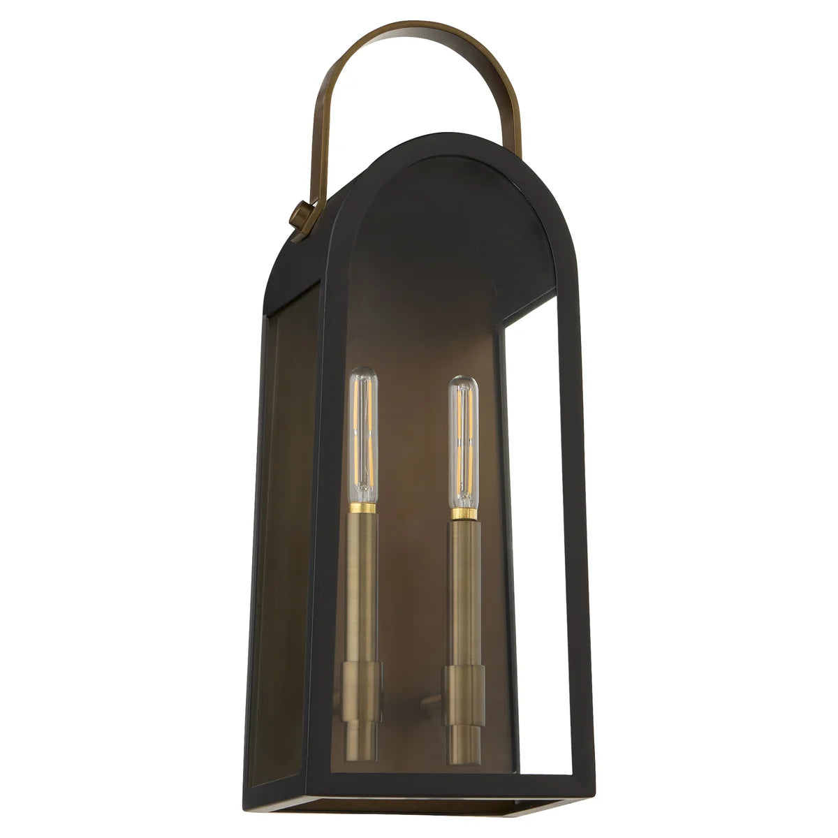 Quorum International ROSSI 72-20-5982 Outdoor 20 Inch 2 Light Lantern Sconce with Clear Glass - Matte Black With Aged Copper