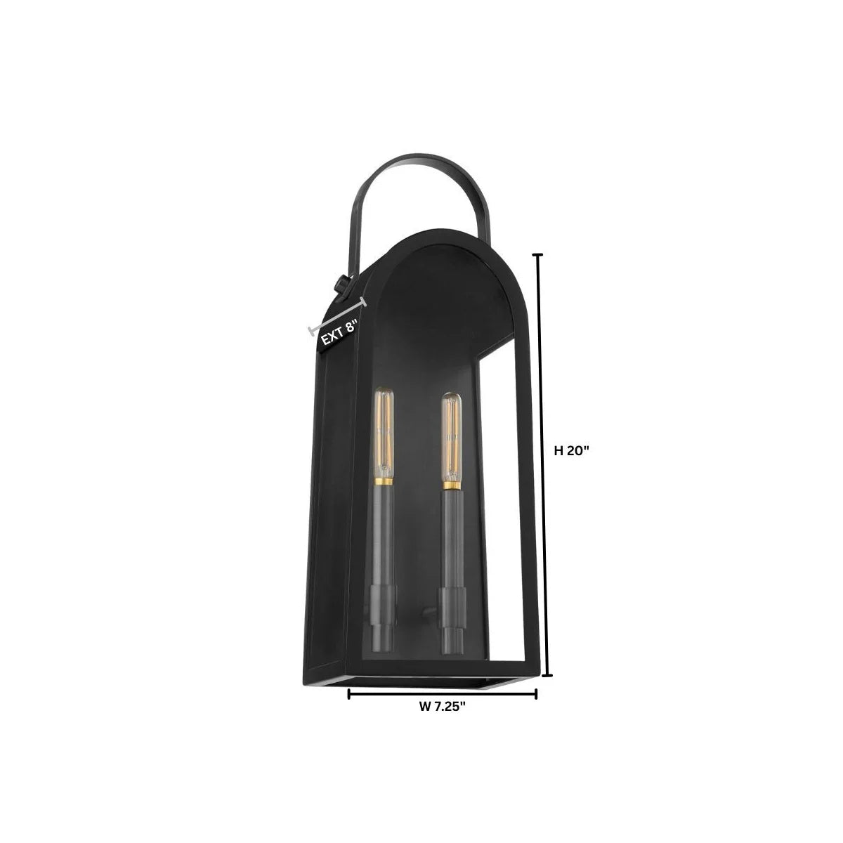 Quorum International ROSSI 72-20-59 Outdoor 20 Inch 2 Light Lantern Sconce with Clear Glass - Matte Black