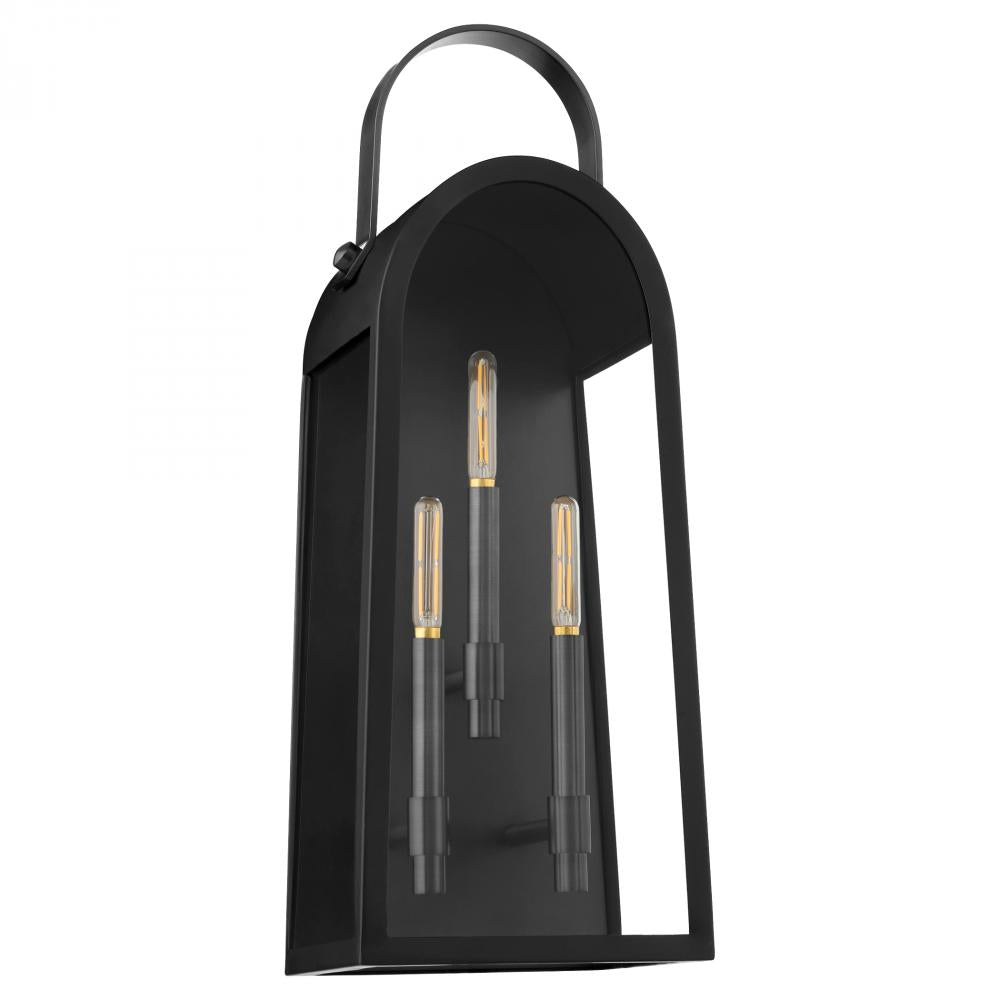 Quorum International ROSSI 72-25-59 Outdoor 25 Inch 3 Light Lantern Sconce with Clear Glass - Matte Black