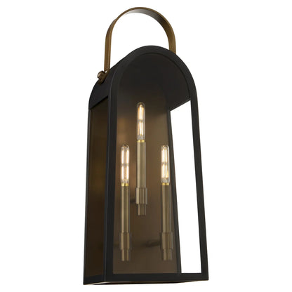 Quorum International ROSSI 72-25-5982 Outdoor 25 Inch 3 Light Lantern Sconce with Clear Glass - Matte Black With Aged Copper