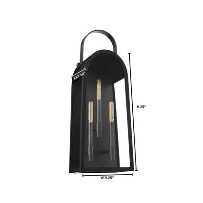 Quorum International ROSSI 72-25-5982 Outdoor 25 Inch 3 Light Lantern Sconce with Clear Glass - Matte Black With Aged Copper