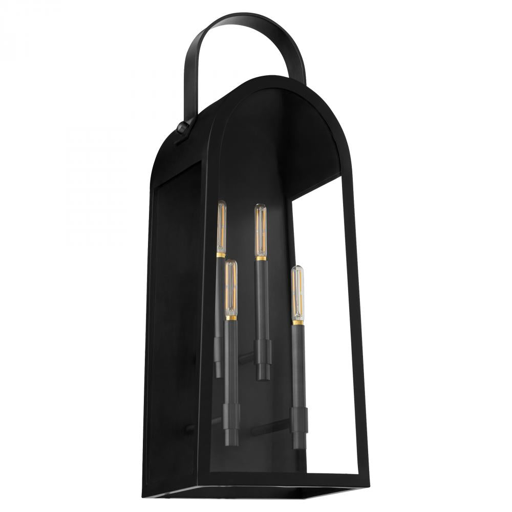 Quorum International ROSSI 72-30-59 Outdoor 30 Inch 4 Light Lantern Sconce with Clear Glass - Matte Black