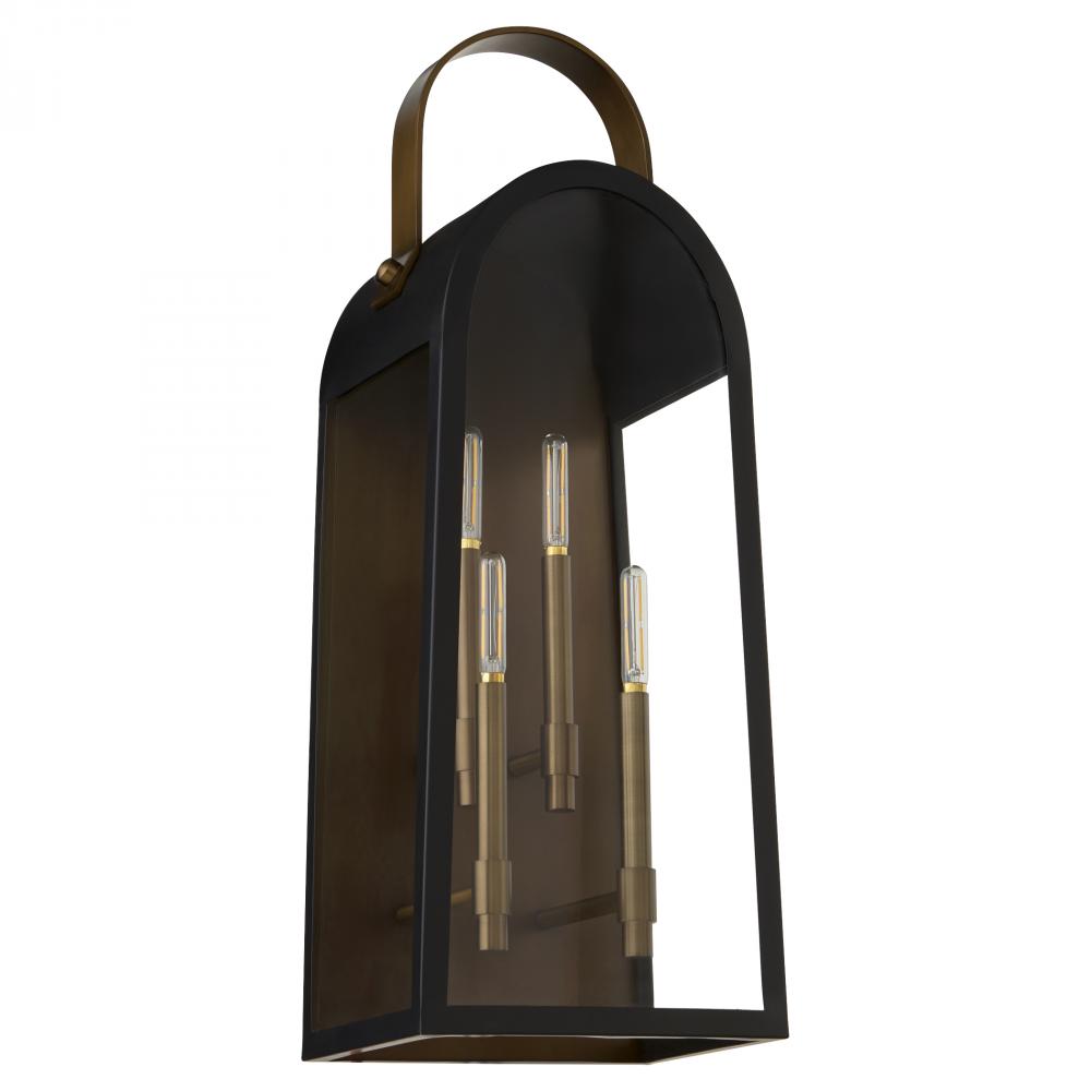 Quorum International ROSSI 72-30-5982 Outdoor 30 Inch 4 Light Lantern Sconce with Clear Glass - Matte Black With Aged Copper