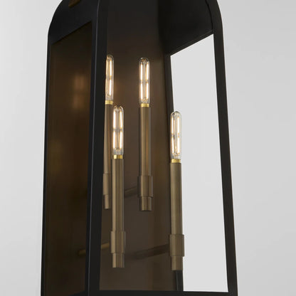 Quorum International ROSSI 72-30-5982 Outdoor 30 Inch 4 Light Lantern Sconce with Clear Glass - Matte Black With Aged Copper