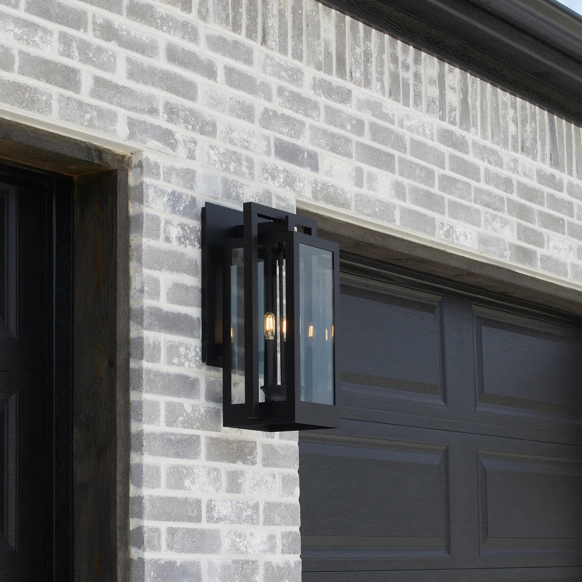 Quorum Marco 736-22-69 Wall Mount 22 Inch 3 Light Outdoor Lantern Clear Glass Transitional - Black