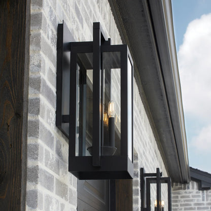 Quorum Marco 736-22-69 Wall Mount 22 Inch 3 Light Outdoor Lantern Clear Glass Transitional - Black