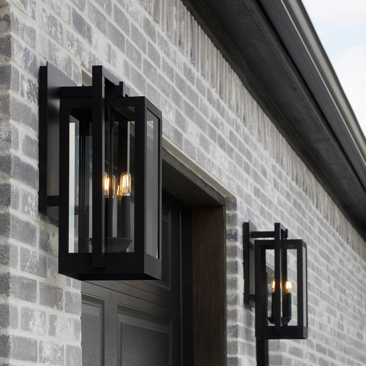 Quorum Marco 736-22-69 Wall Mount 22 Inch 3 Light Outdoor Lantern Clear Glass Transitional - Black