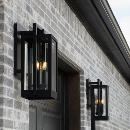 Quorum Marco 736-22-69 Wall Mount 22 Inch 3 Light Outdoor Lantern Clear Glass Transitional - Black