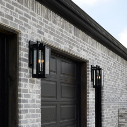 Quorum Marco 736-22-69 Wall Mount 22 Inch 3 Light Outdoor Lantern Clear Glass Transitional - Black