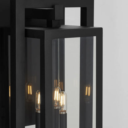 Quorum Marco 736-22-69 Wall Mount 22 Inch 3 Light Outdoor Lantern Clear Glass Transitional - Black