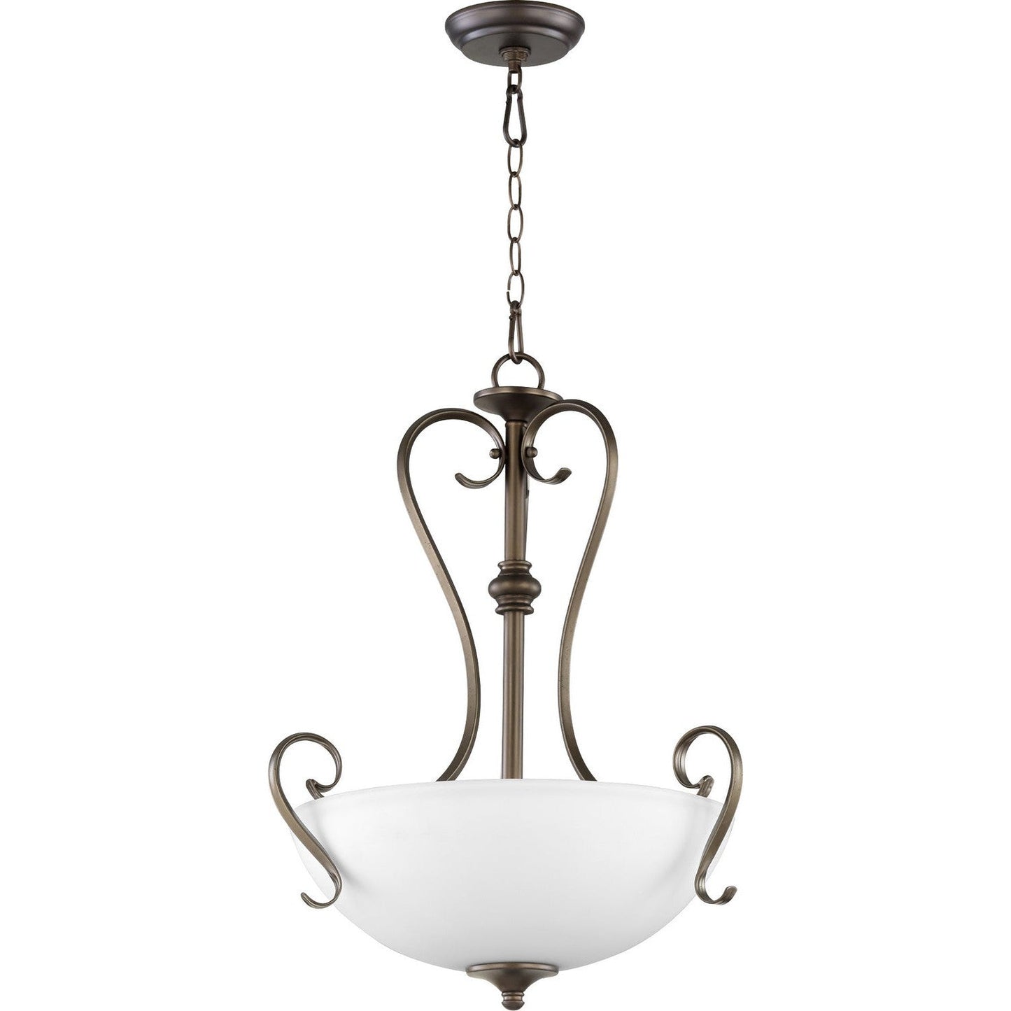 Quorum Powell 8108-3-86 Pendant - Oiled Bronze W/ Satin Opal