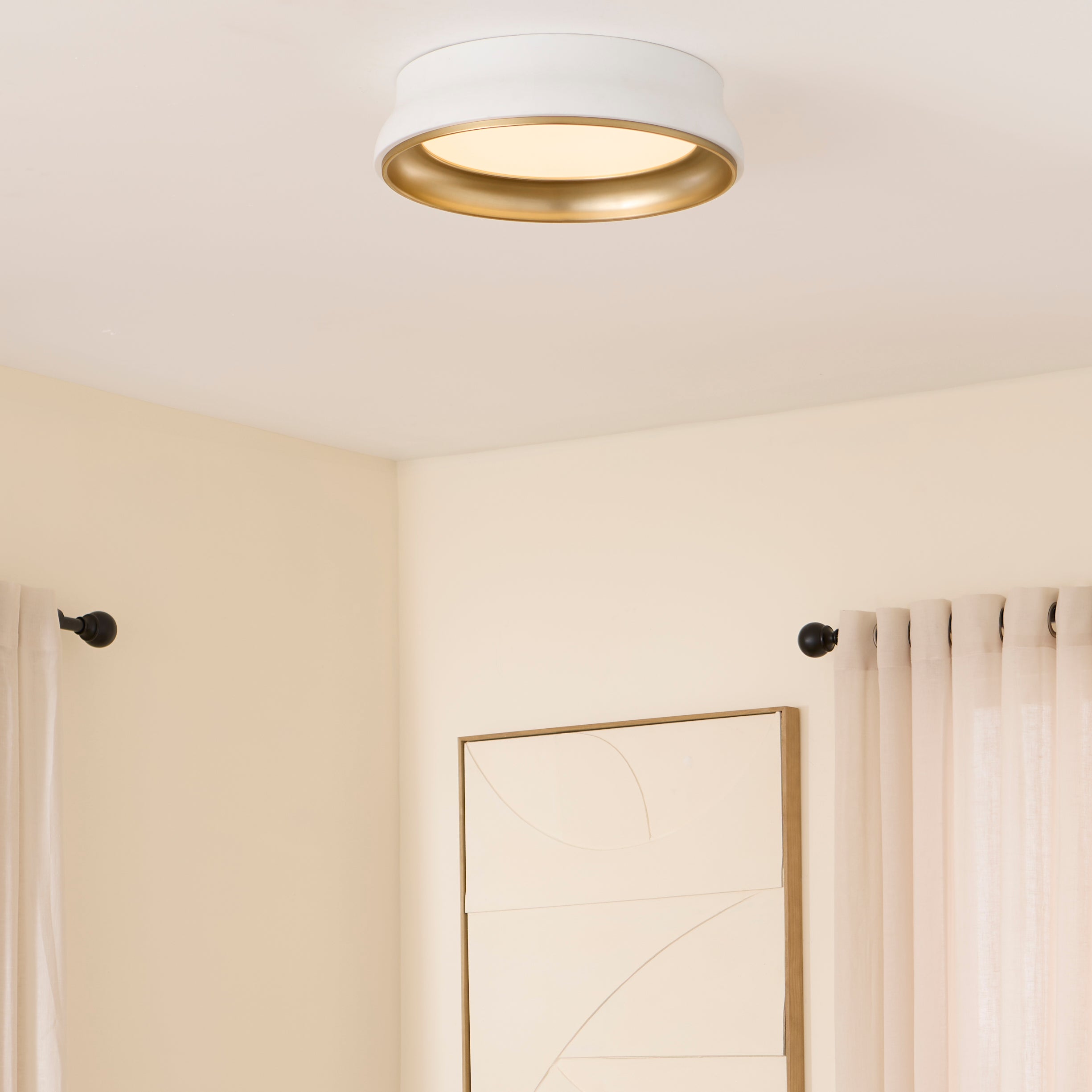 Quorum 8-2018-0847 Ceiling Mount, UL Damp Rated, Studio White|Brushed Brass