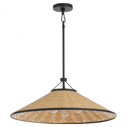 Quorum International CONA 830-3-59 Pendant - Matte Black / Natural Wicker Traditional