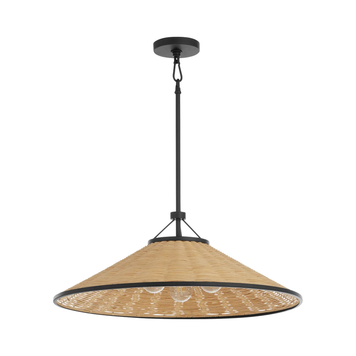 Quorum International CONA 830-3-59 Pendant - Matte Black / Natural Wicker Traditional