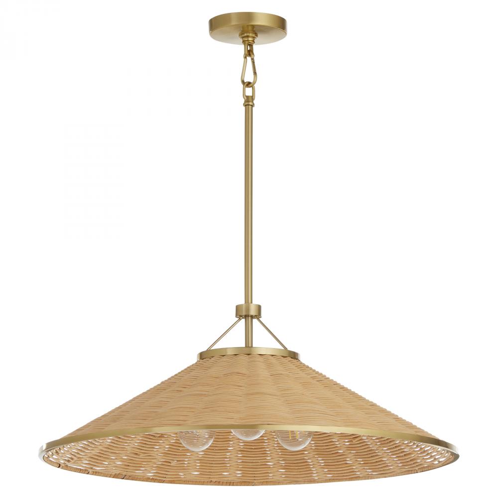 Quorum International CASSINI 830-3-80 Pendant - Aged Brass / Natural Wicker Farmhouse Industrial