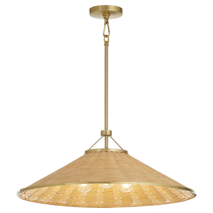 Quorum International CASSINI 830-3-80 Pendant - Aged Brass / Natural Wicker Farmhouse Industrial