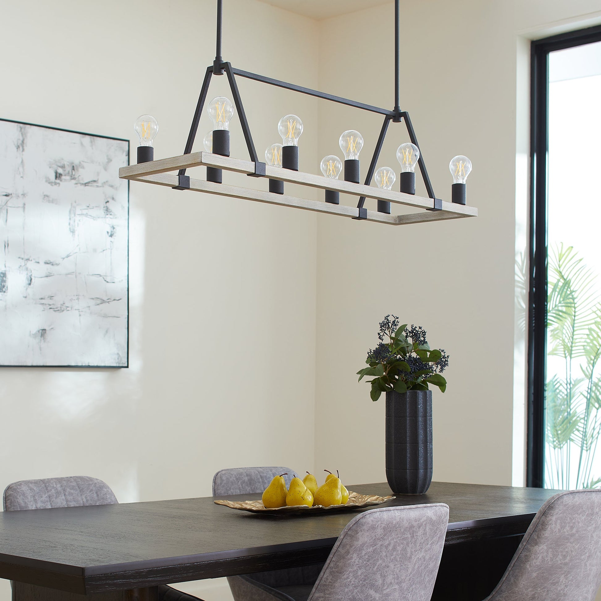 Quorum Paxton 84-10-6941 Chandelier - Textured Black W/ Weathered Oak Finish